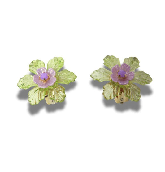 Light Green Floral Clip-On Earrings for Women