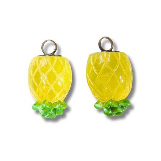 Playful Tropical Pineapple fruit charms - Set of 2, 25 mm. For creating custom earrings, bracelets, necklaces, Island flair home decor