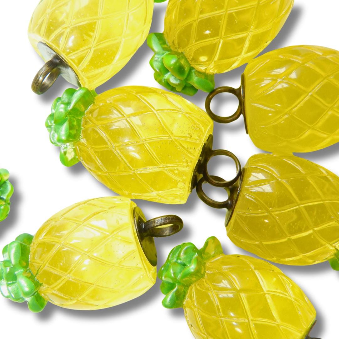 Playful Tropical Pineapple fruit charms - Set of 2, 25 mm. For creating custom earrings, bracelets, necklaces, Island flair home decor