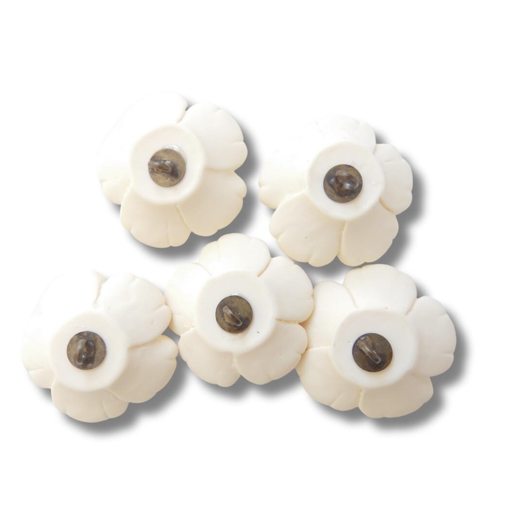 Beige Brown Flower Button Collection, Set of 5 with Shank for Sewing - Fall Winter Wedding Bouquets and Clothing Decoration