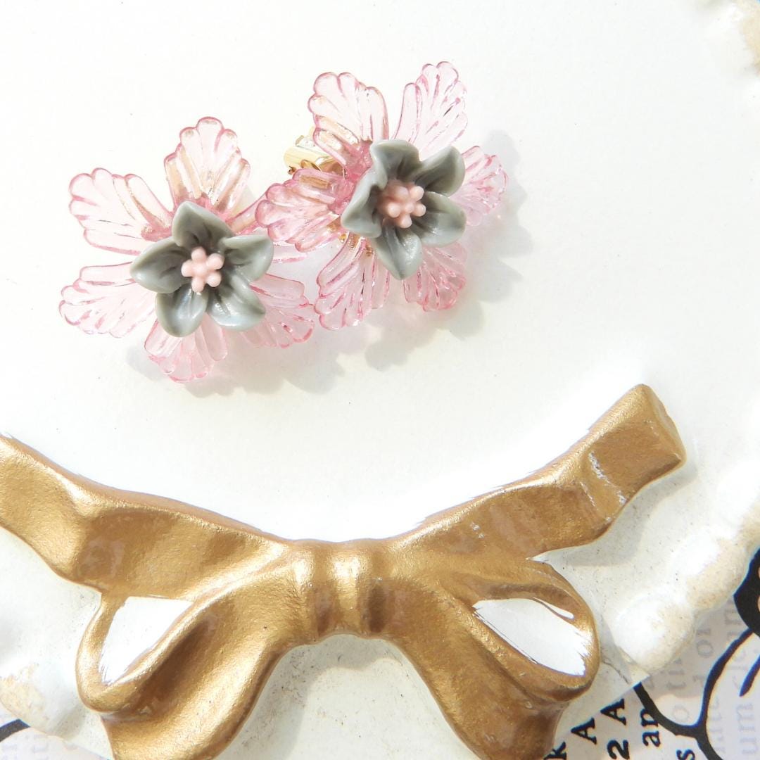 Pink Clip on Earrings for Women, flower-shaped - Floral jewelry for non-pierced ears. Gift for Mother's Day, birthdays, or just because