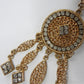 Vintage long gold pendant necklace with glass rhinestone