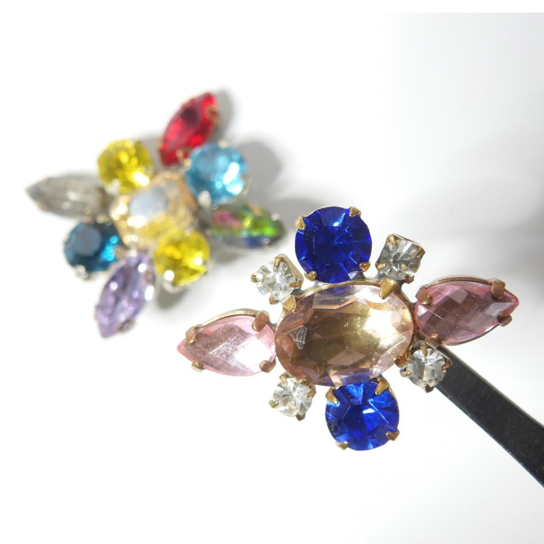 Antique glass buttons lot, 25mm in size, with a Shank - From fancy Crystal Rhinestones - Decorative, for Ladies&#39;s Suits, Dressy Jacket, Coat