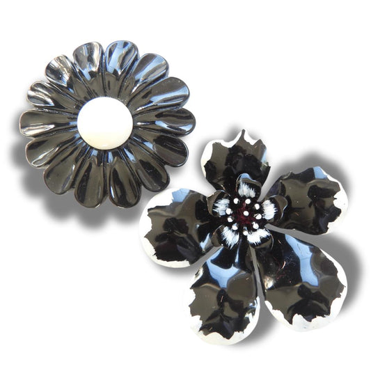 Black vintage enamel flower brooches