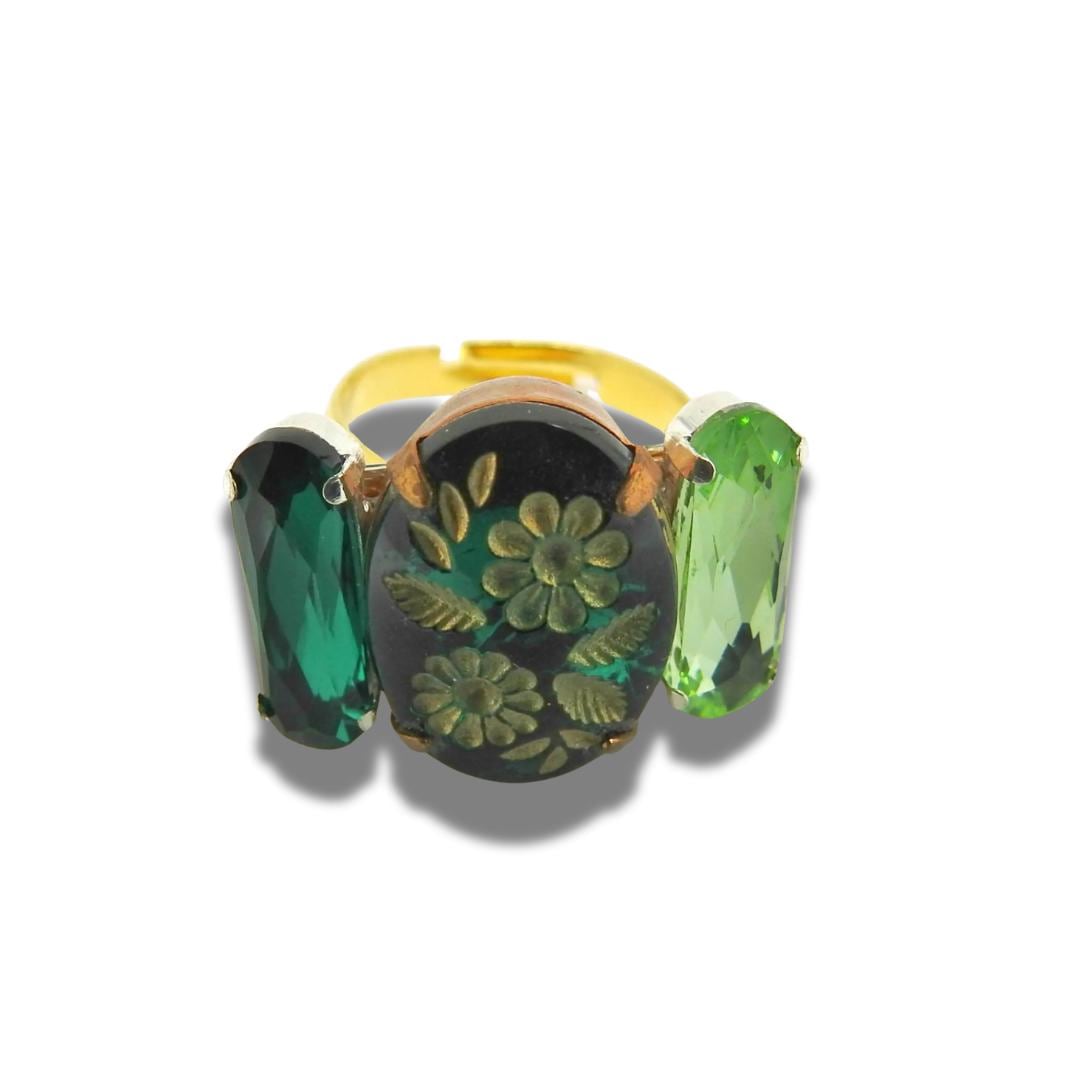 Forest green ring for women, floral style and adjustable - Nice unique heirloom gift for daughter or wife - Cute small jewellery present