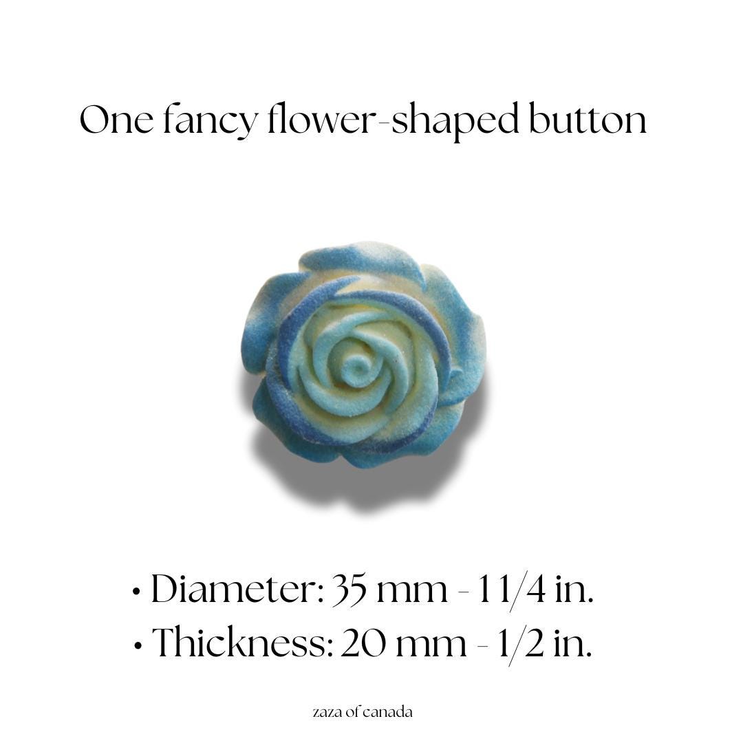 Blue rose flower button for decorative sewing, crafting, and jewelry making - 35 mm, with a shank - Cute blue Bridal bouquet embellishment