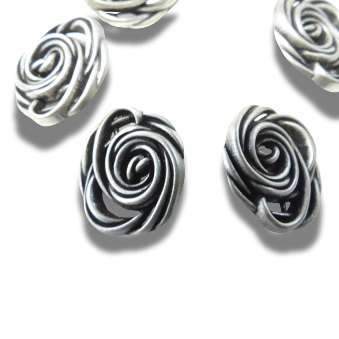 Silver-Colored Flower-Shaped Buttons - 30mm, set of 2, textured, with a shank. Ideal for coats, blazers, and jewelry. For men or women