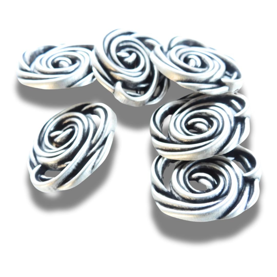 Silver-Colored Flower-Shaped Buttons - 30mm, set of 2, textured, with a shank. Ideal for coats, blazers, and jewelry. For men or women