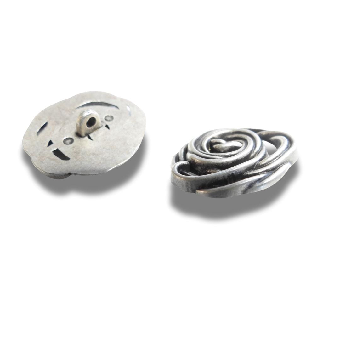 Silver-Colored Flower-Shaped Buttons - 30mm, set of 2, textured, with a shank. Ideal for coats, blazers, and jewelry. For men or women