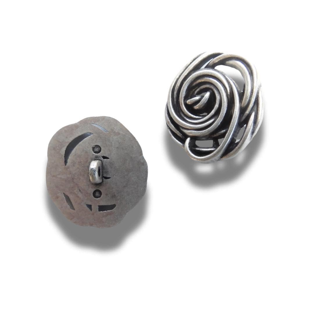 Silver-Colored Flower-Shaped Buttons - 30mm, set of 2, textured, with a shank. Ideal for coats, blazers, and jewelry. For men or women