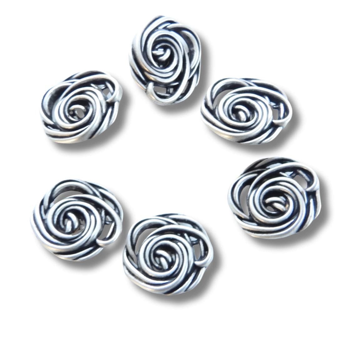 Silver-Colored Flower-Shaped Buttons - 30mm, set of 2, textured, with a shank. Ideal for coats, blazers, and jewelry. For men or women