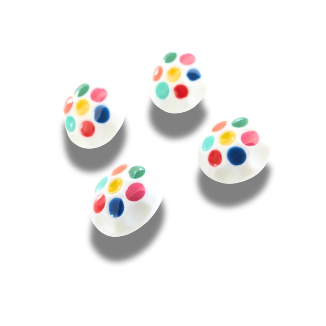 Set of 4 vintage 1980s buttons with colorful dots. Lightweight, fun, and perfect for sewing, upcycling, jewelry or decorating projects.