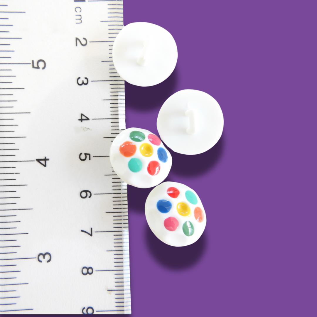 Set of 4 vintage 1980s buttons with colorful dots. Lightweight, fun, and perfect for sewing, upcycling, jewelry or decorating projects.