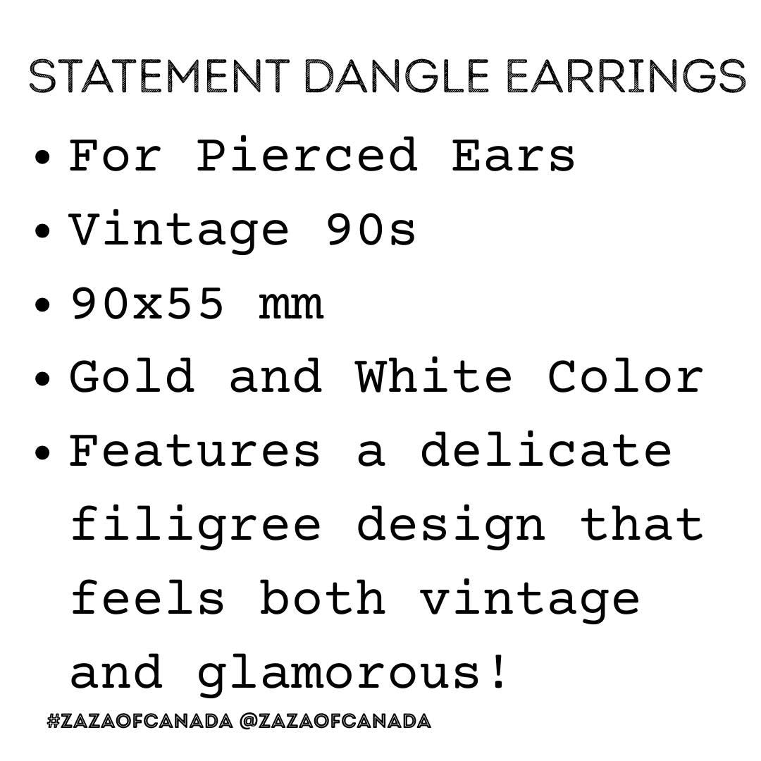 Big Statement Dangle Earrings for Pierced Ears, made from Extra Large Filigree Metal Pieces - Vintage 1980s - Gift for her - Bohemian Chic