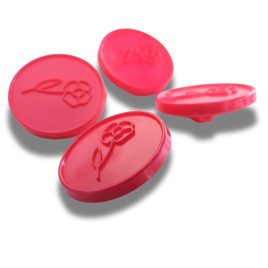 Hot pink vintage flower pattern buttons for decorating! Bold, retro flair for sewing, crafting, jewelry, and upcycling fun - 25 mm, set of 4