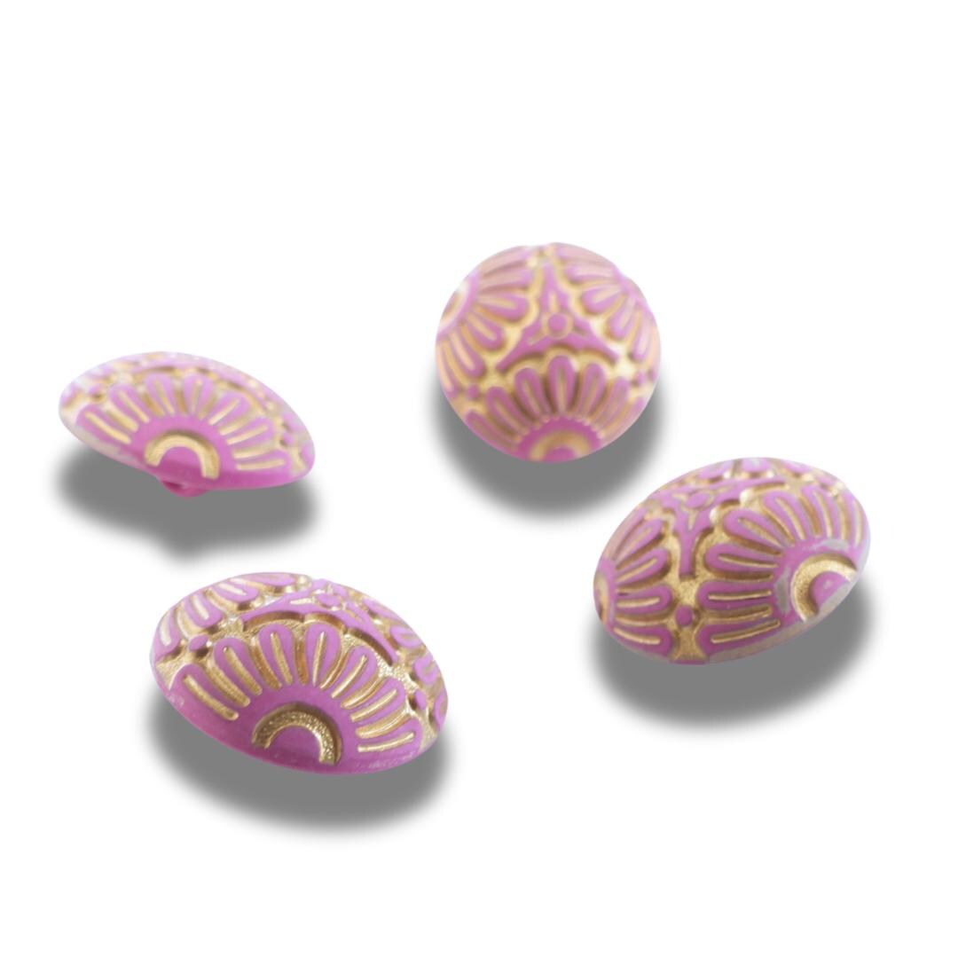 Set of 4 Vintage Inspired Purple Floral Buttons – 18mm Resin Shank Buttons for Decorating, Sewing, Embellishing Jewelry or Clothes