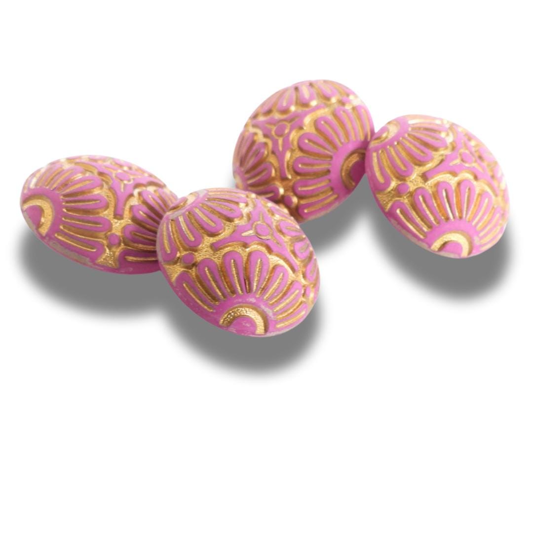 Set of 4 Vintage Inspired Purple Floral Buttons – 18mm Resin Shank Buttons for Decorating, Sewing, Embellishing Jewelry or Clothes