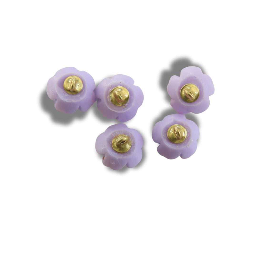 Tiny Flower Shaped Buttons with Pink Purple Petals and Czech Glass, Metal Shank, Set of 5, 10 mm – For Jewelry Making or Fashion Accessories