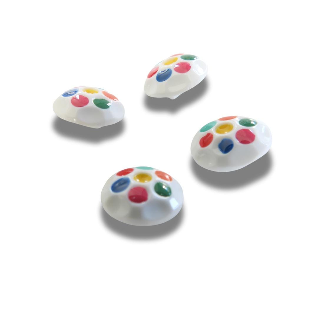 Set of 4 vintage 1980s buttons with colorful dots. Lightweight, fun, and perfect for sewing, upcycling, jewelry or decorating projects.