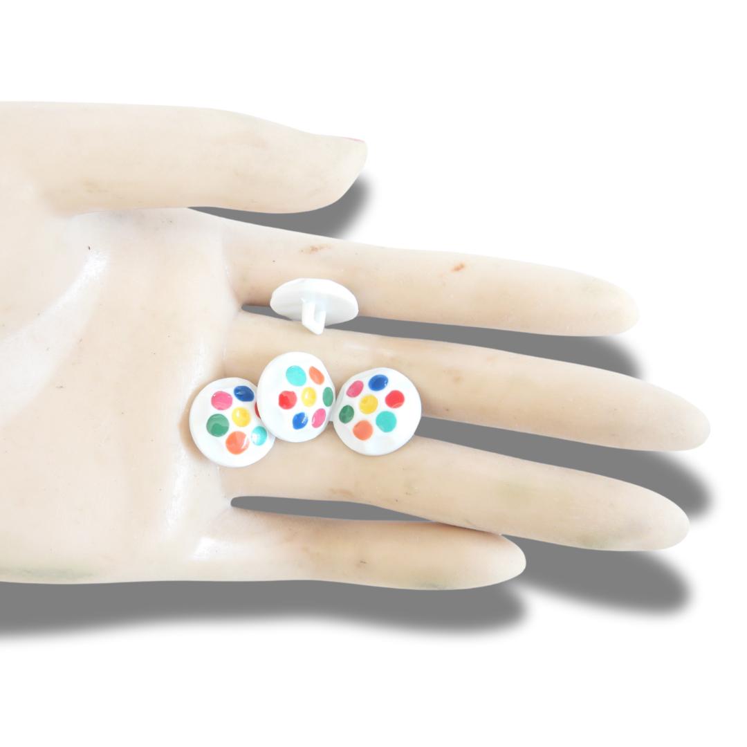 Set of 4 vintage 1980s buttons with colorful dots. Lightweight, fun, and perfect for sewing, upcycling, jewelry or decorating projects.