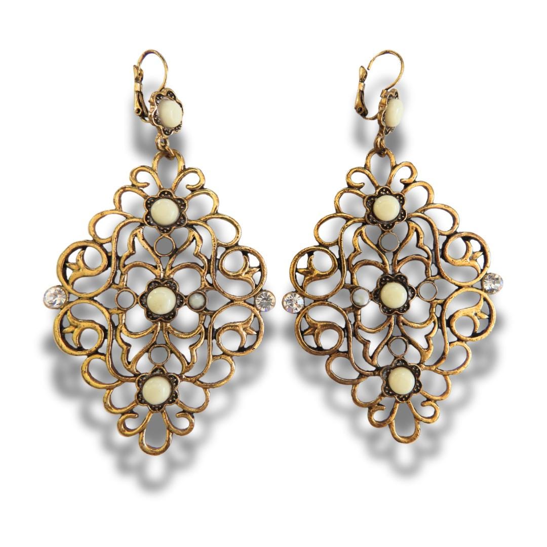 Big Statement Dangle Earrings for Pierced Ears, made from Extra Large Filigree Metal Pieces - Vintage 1980s - Gift for her - Bohemian Chic