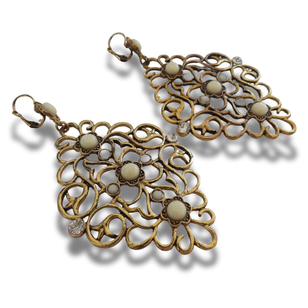 Big Statement Dangle Earrings for Pierced Ears, made from Extra Large Filigree Metal Pieces - Vintage 1980s - Gift for her - Bohemian Chic
