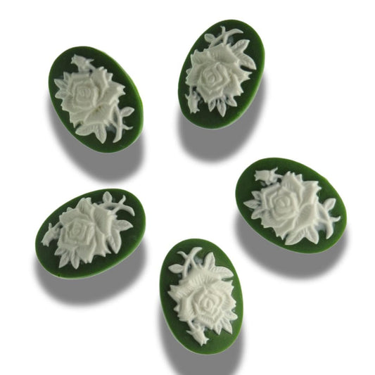 Dark green cameo buttons with white rose detail