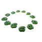 Set of 12 green apple-shaped buttons for sewing and crafting. 2-hole design, perfect for fun DIY projects, clothing, and accessories.