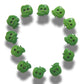 Set of 12 green apple-shaped buttons for sewing and crafting. 2-hole design, perfect for fun DIY projects, clothing, and accessories.