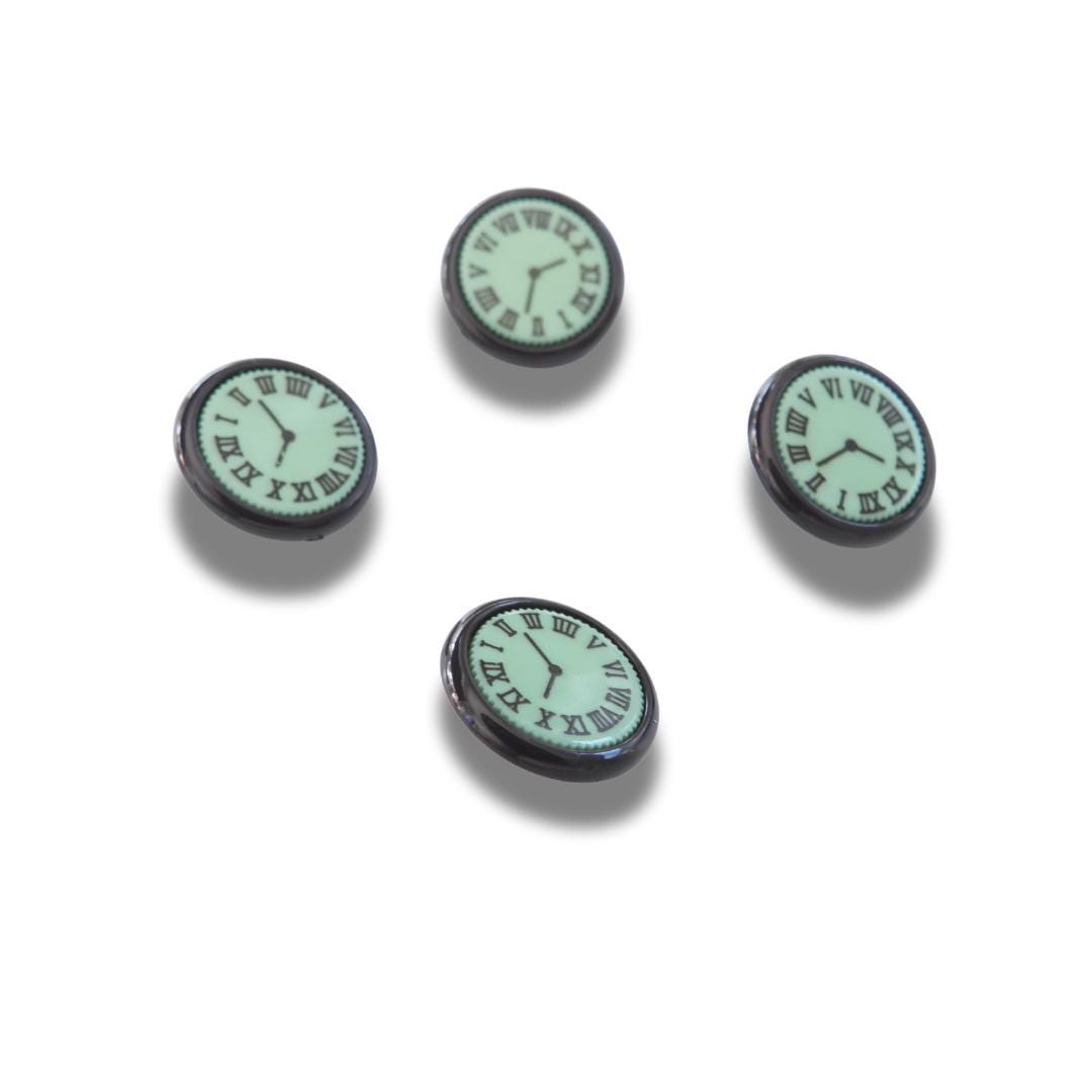Vintage Inspired Clock Buttons Green - 17mm, With A Shank – Set of 4 for Fun Easy Sewing Projects, Crafts, Decorating Clothes or Bags