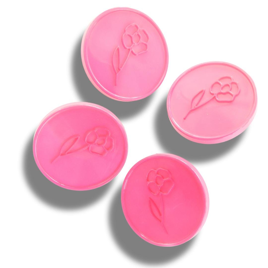 Hot pink vintage flower pattern buttons for decorating! Bold, retro flair for sewing, crafting, jewelry, and upcycling fun - 25 mm, set of 4