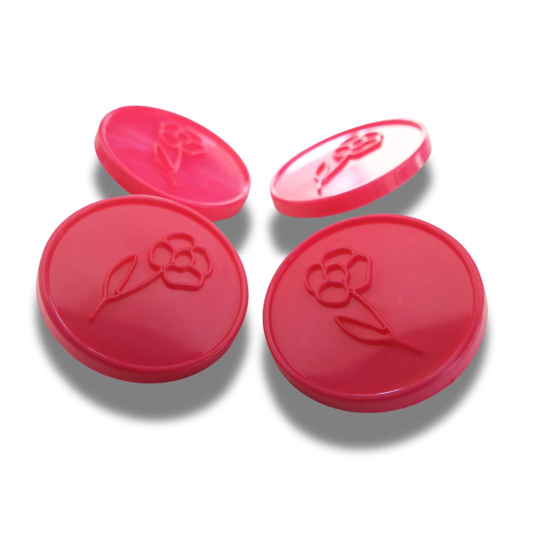 Hot pink vintage flower pattern buttons for decorating! Bold, retro flair for sewing, crafting, jewelry, and upcycling fun - 25 mm, set of 4