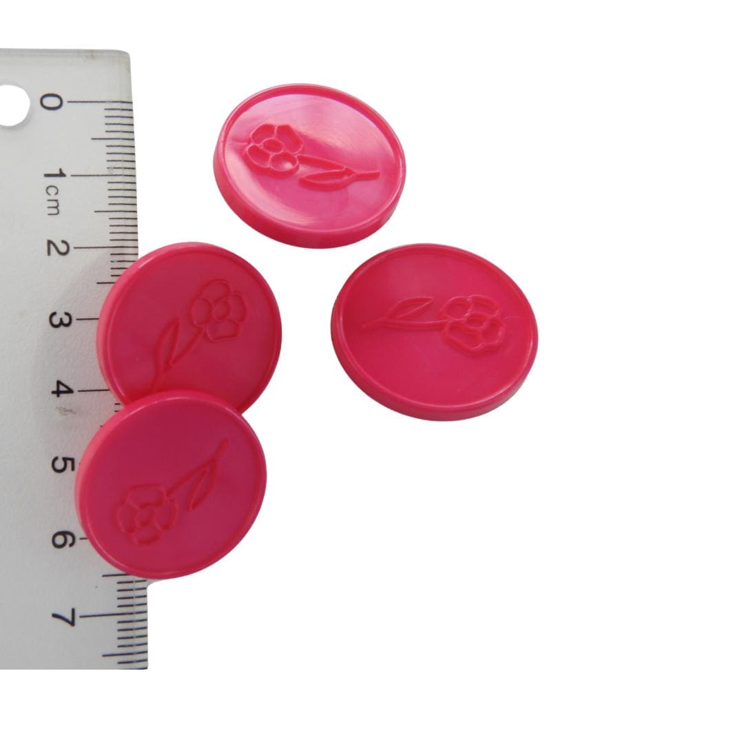 Hot pink vintage flower pattern buttons for decorating! Bold, retro flair for sewing, crafting, jewelry, and upcycling fun - 25 mm, set of 4