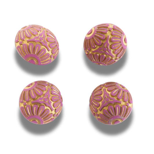 Set of 4 Vintage Inspired Purple Floral Buttons – 18mm Resin Shank Buttons for Decorating, Sewing, Embellishing Jewelry or Clothes