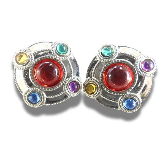 Set of 2 Vintage Rhinestone Buttons – 25 mm Red Center with Colorful Gems