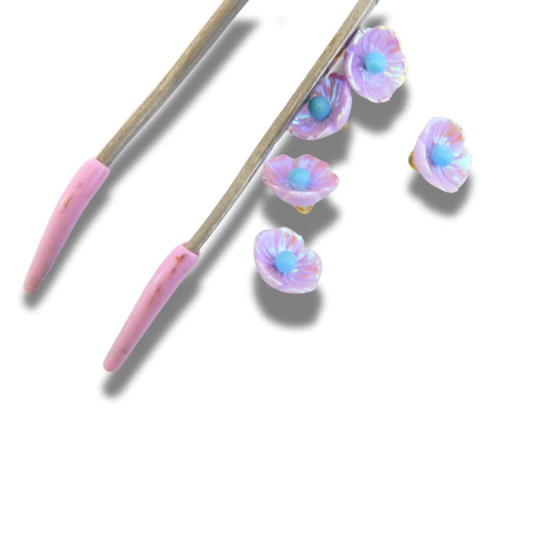 Tiny Flower Shaped Buttons with Pink Purple Petals and Czech Glass, Metal Shank, Set of 5, 10 mm – For Jewelry Making or Fashion Accessories