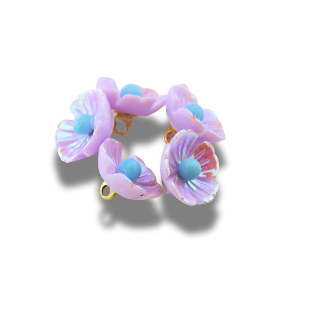 Tiny Flower Shaped Buttons with Pink Purple Petals and Czech Glass, Metal Shank, Set of 5, 10 mm – For Jewelry Making or Fashion Accessories