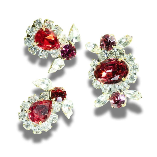 Large Red & Pink Jeweled Czech Glass Buttons - Set of 3