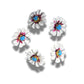 Daisy flower-shaped buttons! Hand-painted with a cute blue rhinestone center. For crafting, sewing, fashion, wedding decor. Set of 5, 13 mm