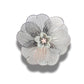 Oversized 40 mm flower button with silver petals, grey and pink floral center, shank back. Lightweight and perfect for sewing or crafts