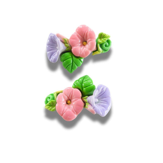 Set of 2 Fancy Flower Buttons – Morning Glory Design, 30 x 20 mm, eye-catching - for jewelry making, clothing embellishments or crafting