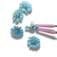 Blue daisy-shaped buttons for summer crafts & jewelry. Add floral flair to sundresses, hats or totes. Set of 5, 13mm, shank back