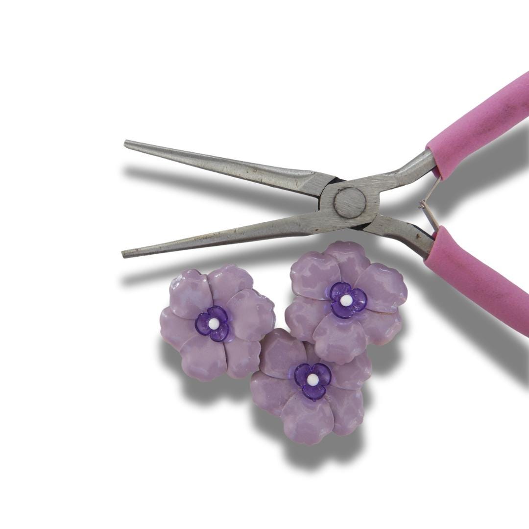 Set of 3 large purple flower buttons for decorating, crafting or sewing. For unique, embellished decorative projects. 35 mm, Fast shipping