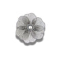 Oversized 40 mm flower button with silver petals, grey and pink floral center, shank back. Lightweight and perfect for sewing or crafts