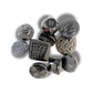 10 Czech black glass buttons from Europe. Perfect embellishments for thrifted or inherited garments—perfect for upcycling. With a shank back