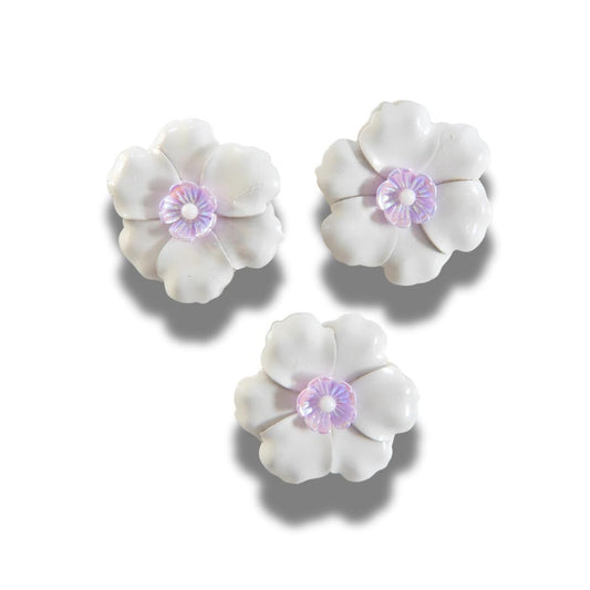 32 mm white flower shank buttons with a pink detail – For coats, crafts & bridal sewing. Handmade in Canada and vintage-inspired, set of 3