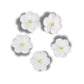 White flower buttons for decorating and sewing. Set of 5, with a shank. Great for assemblage art, repurposed projects, and bridal jewelry