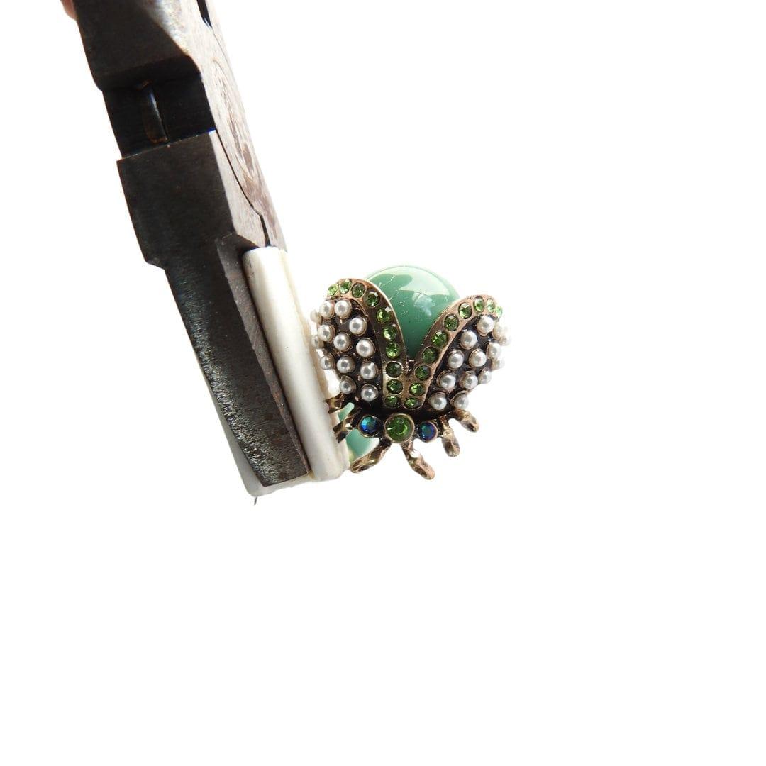 One-of-a-Kind bug-shaped high-quality buttons with shank. For sewing, a set of 2, 20 mm. Green-colored ladybird with pearls and rhinestones.