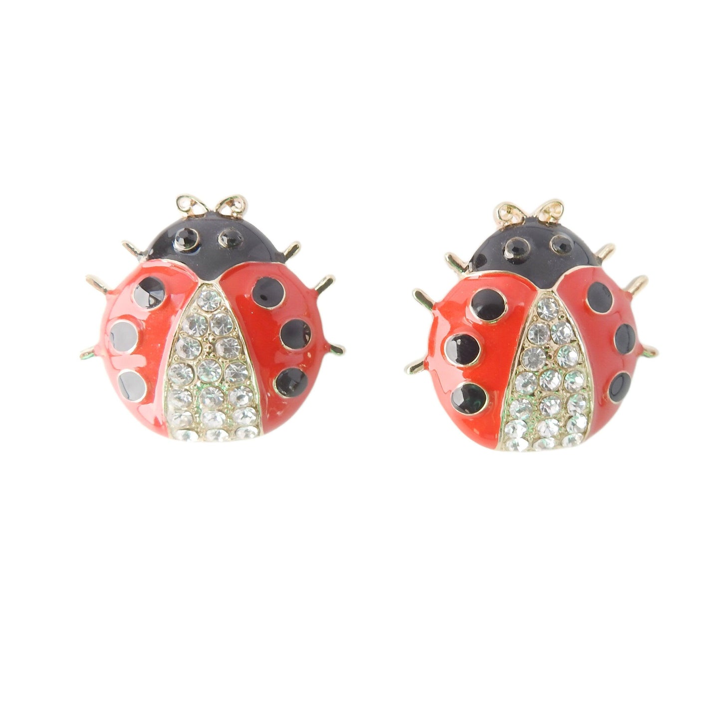 Red and black decorative ladybug buttons snap. Lot of 2. 30 mm. Ideal for lady bug snaps jewelry, insect-inspired fashion or fancy costume