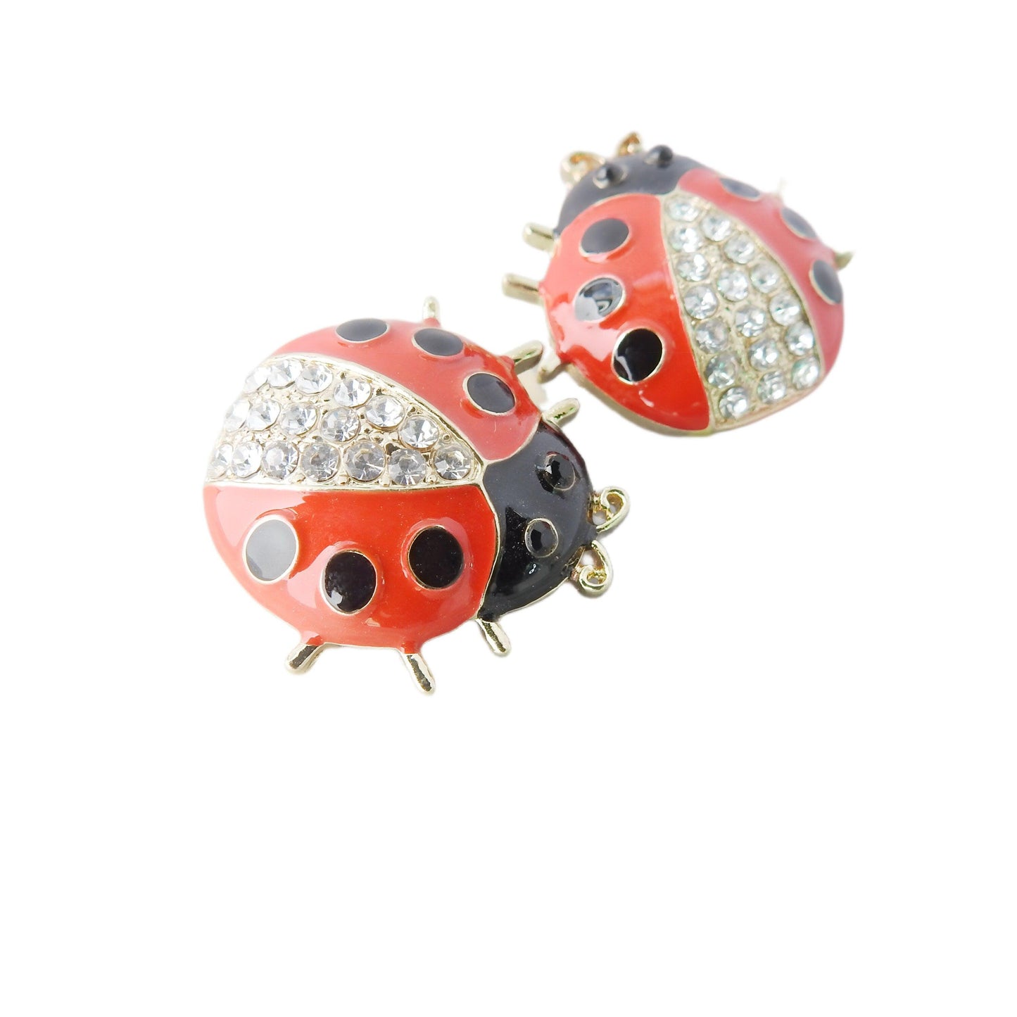 Red and black decorative ladybug buttons snap. Lot of 2. 30 mm. Ideal for lady bug snaps jewelry, insect-inspired fashion or fancy costume